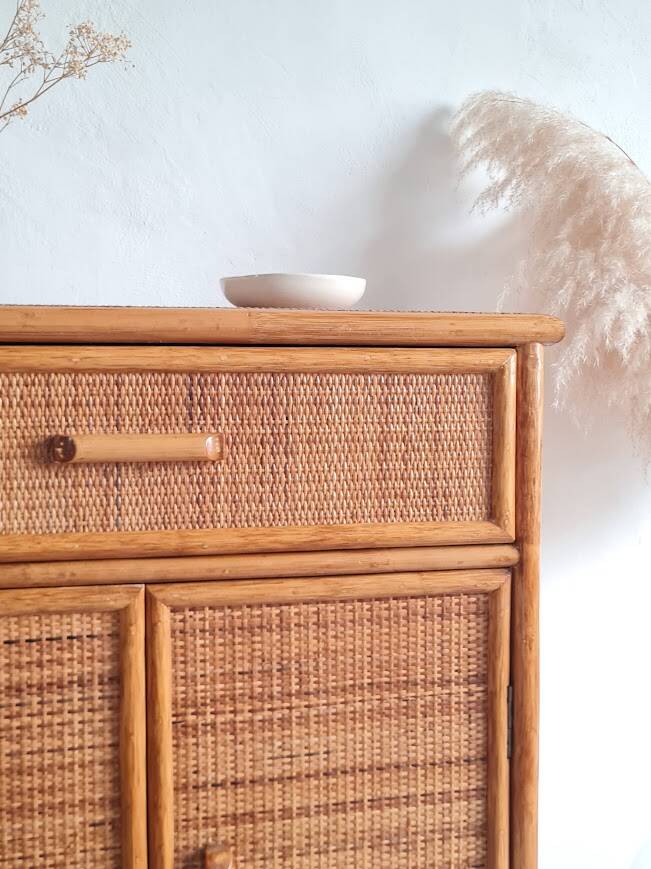 Vintage rattan sideboard from the 1970s.