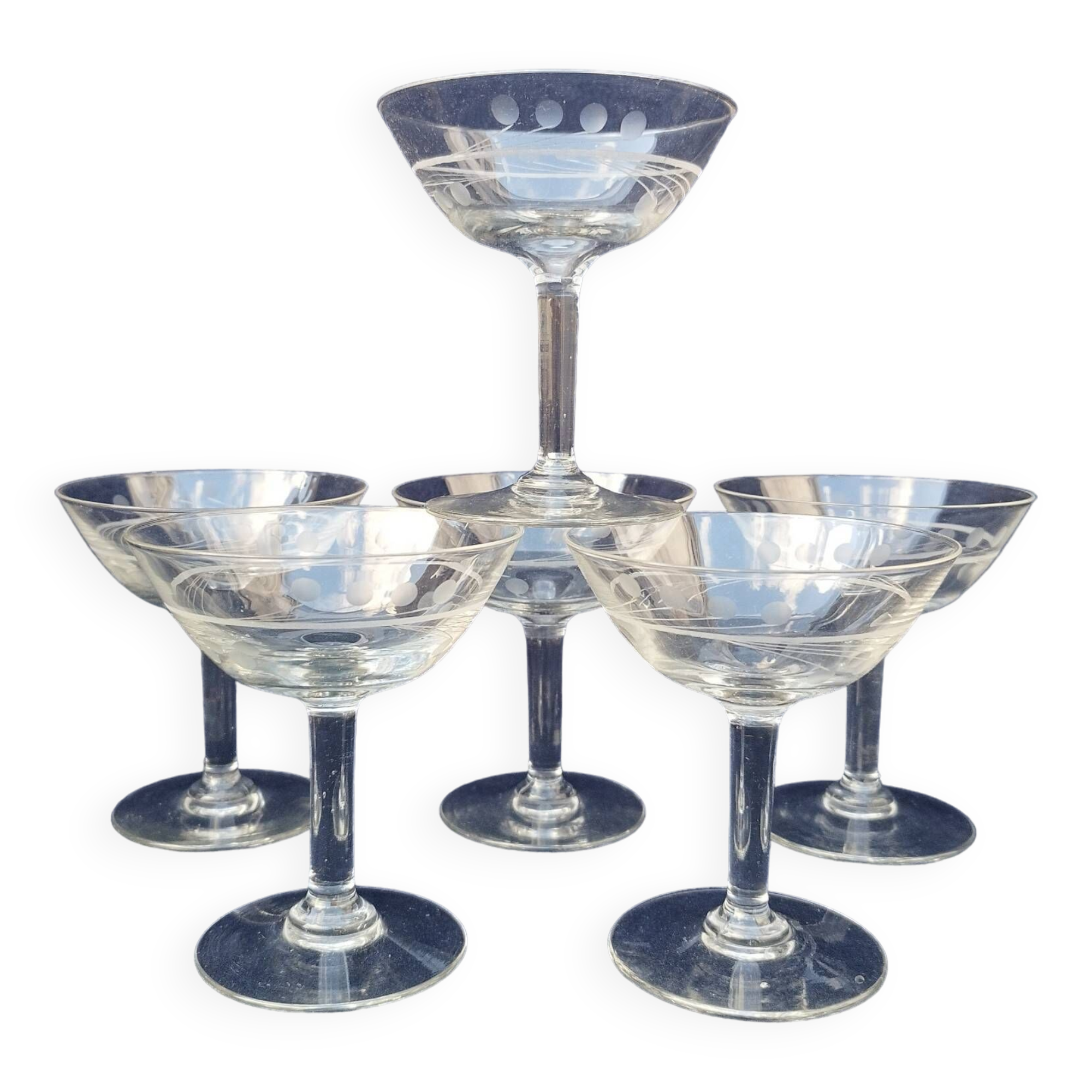 7 coupes champagne verre frise ciselée