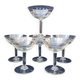 7 champagne glasses chiseled frieze glass