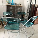 Set of 4 Castelli blue Plia folding chairs