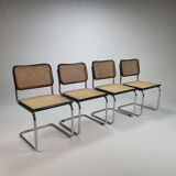 Set of 4 tubular frame and cane cantilever dining chairs Breuer Marcel italy, 1970s