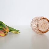 Old pink glass vase, molded glass, vintage French