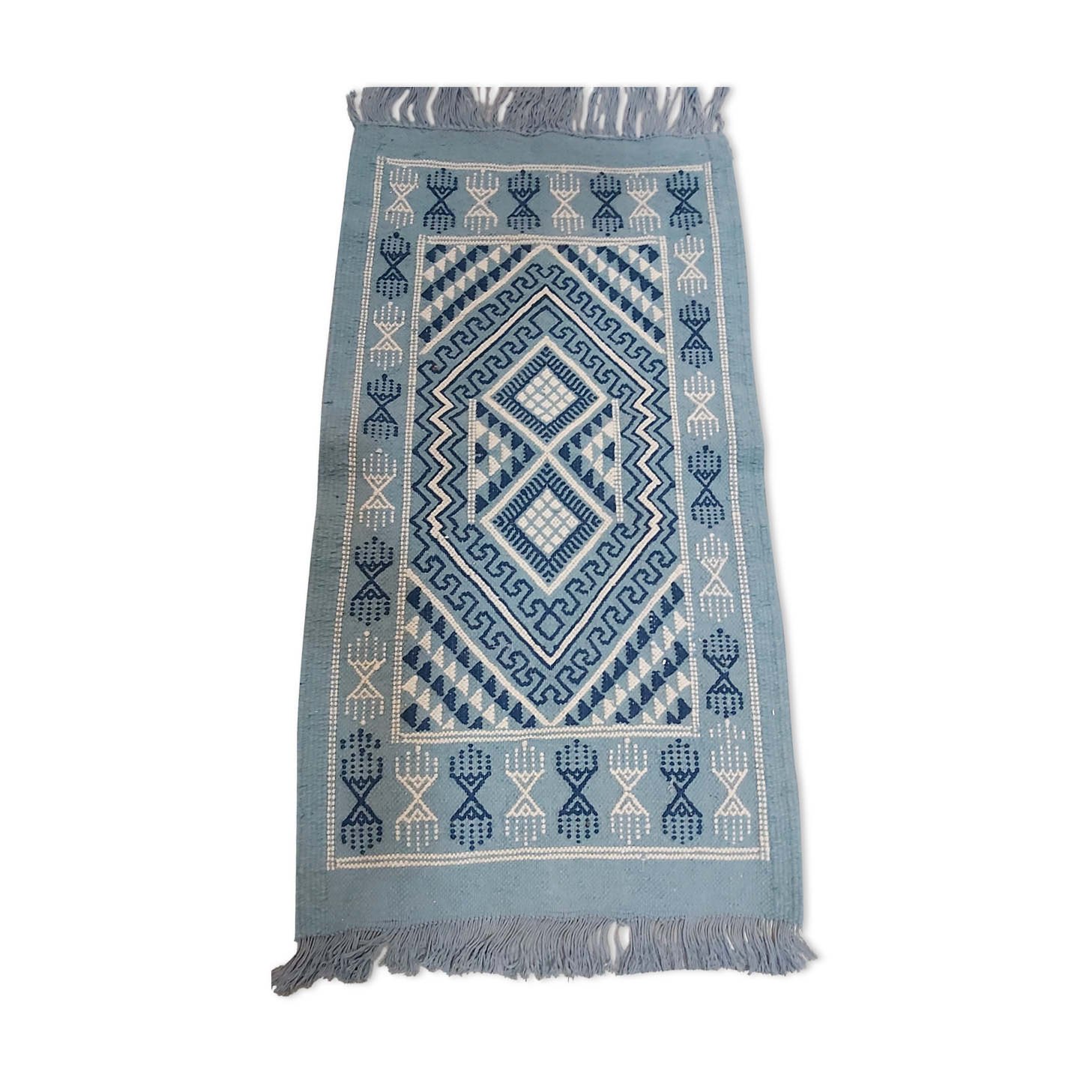 Traditional handmade blue and white kilim carpet 50x100cm