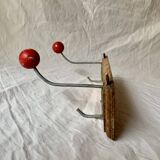 Vintage coat rack - double coat hook - red wooden balls