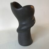 Free-form vase in black ceramic by Louis Giraud in Vallauris, circa 1960.