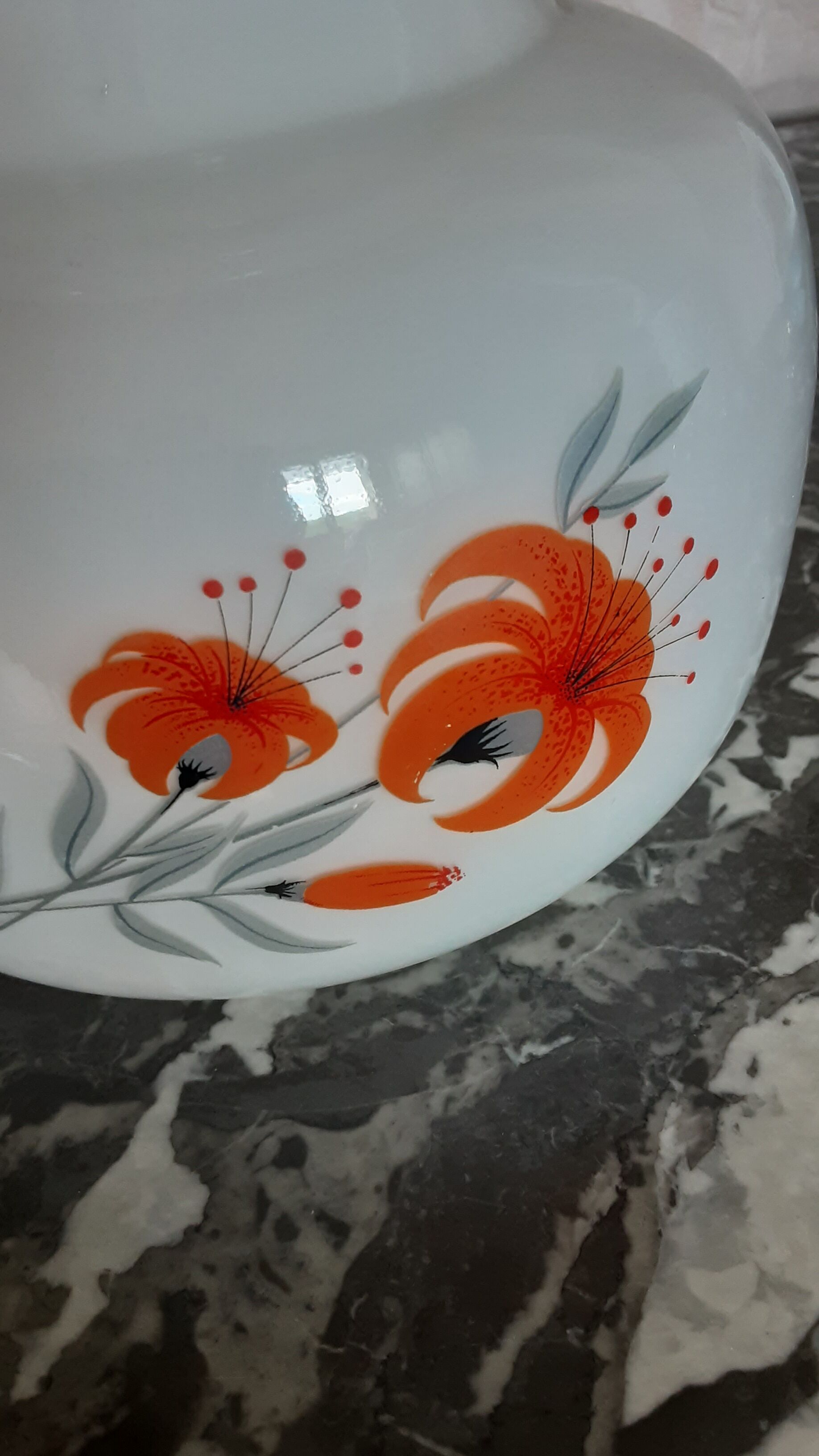 Suspension opalin glass - screen printing - 70s