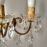 Golden brass wall light and crystal pendants - 2-light rococo light