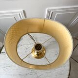 Brass and black metal lamp with woven lampshade woven 50s