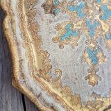 Florentine tray in painted and gilded wood