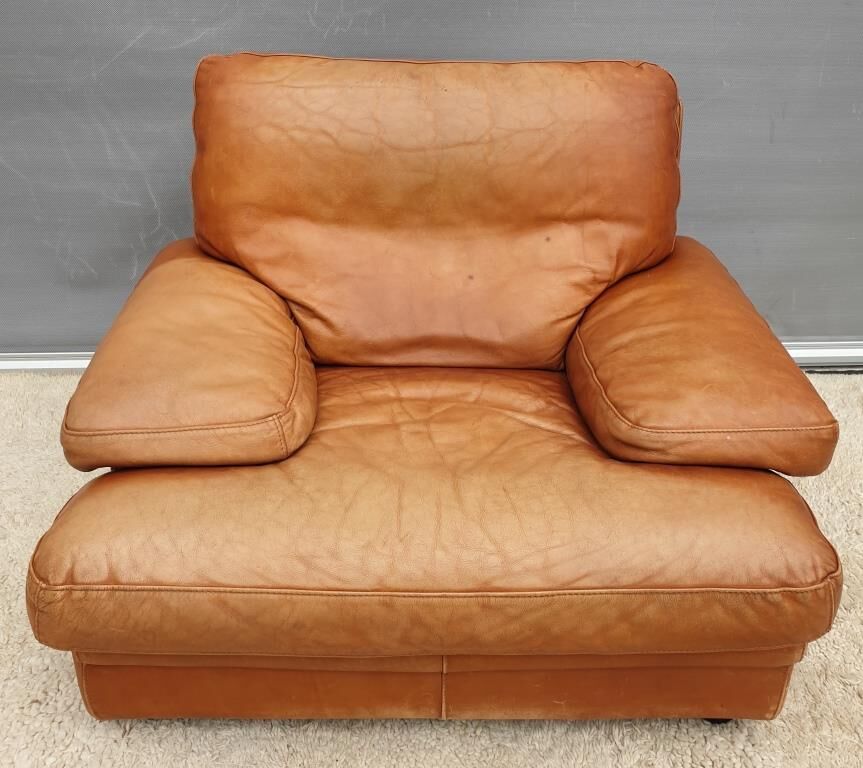 Fauteuil club lounge cuir cognac design 1970