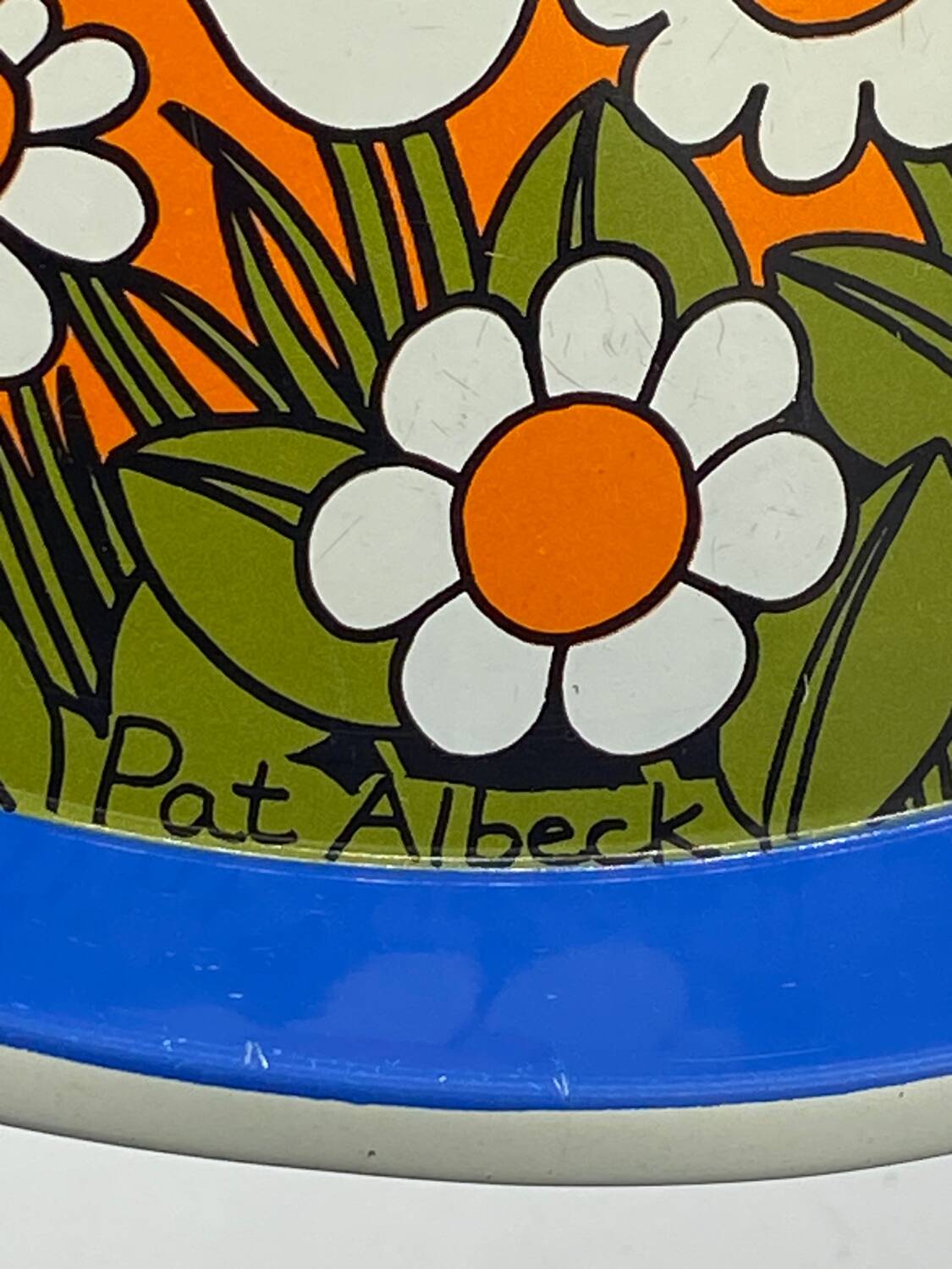 Plateau métal Pat Albeck, lion 🦁 orange, vintage