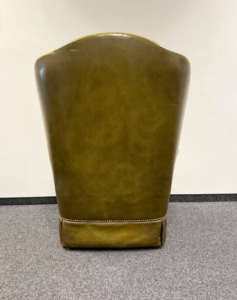 Original English Chesterfield Wingback Chair & Footstool -Retro Green