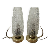 Paire de lampes de chevet laiton et verre années 50