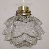 Glass and brass flower pendant lamp in art deco style