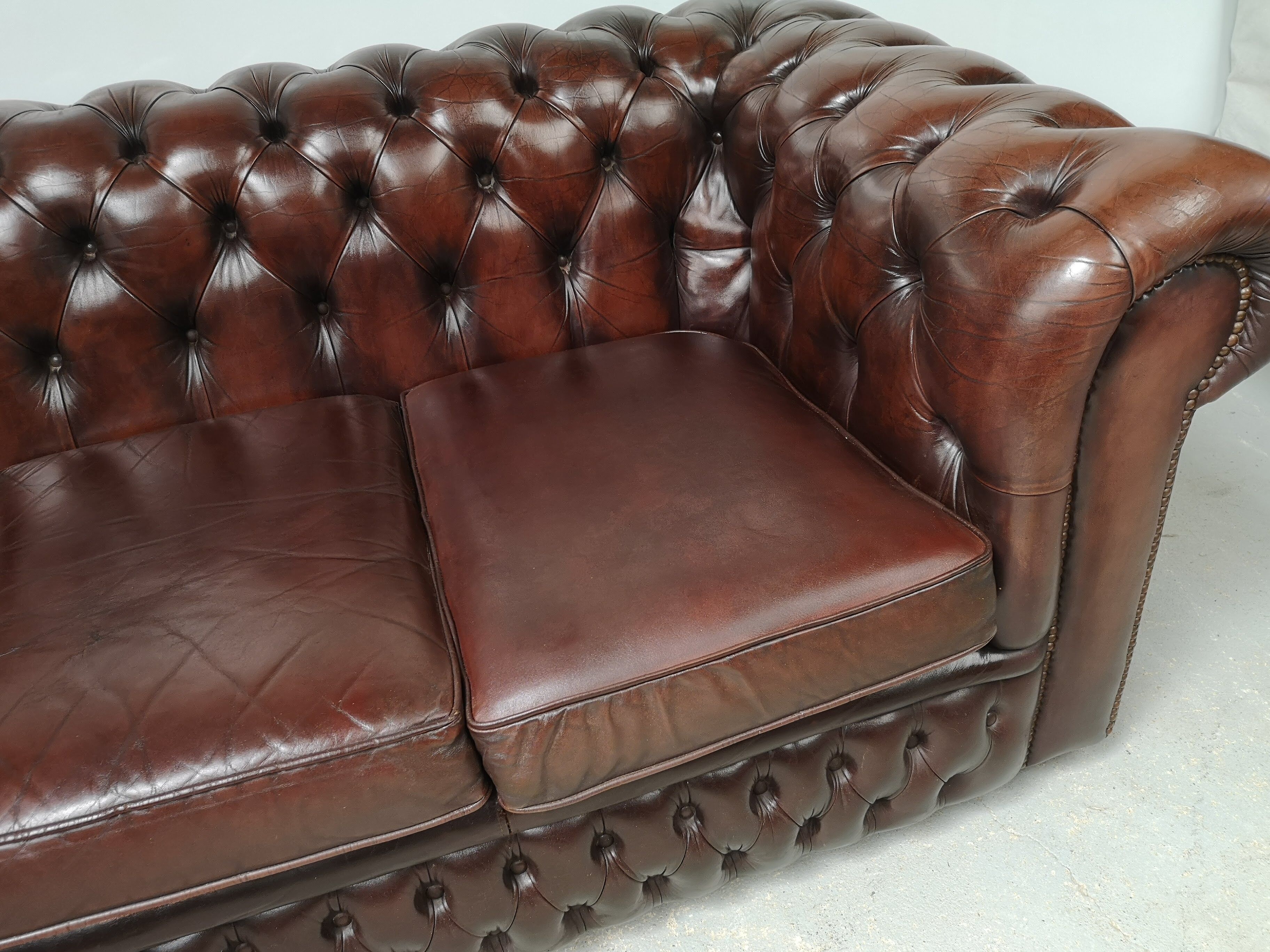 Sofa chesterfield brown leather three seater English