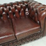 Sofa chesterfield brown leather three seater English