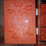 Japanese cabinet in cinnabar red lacquer, Japan Meiji era