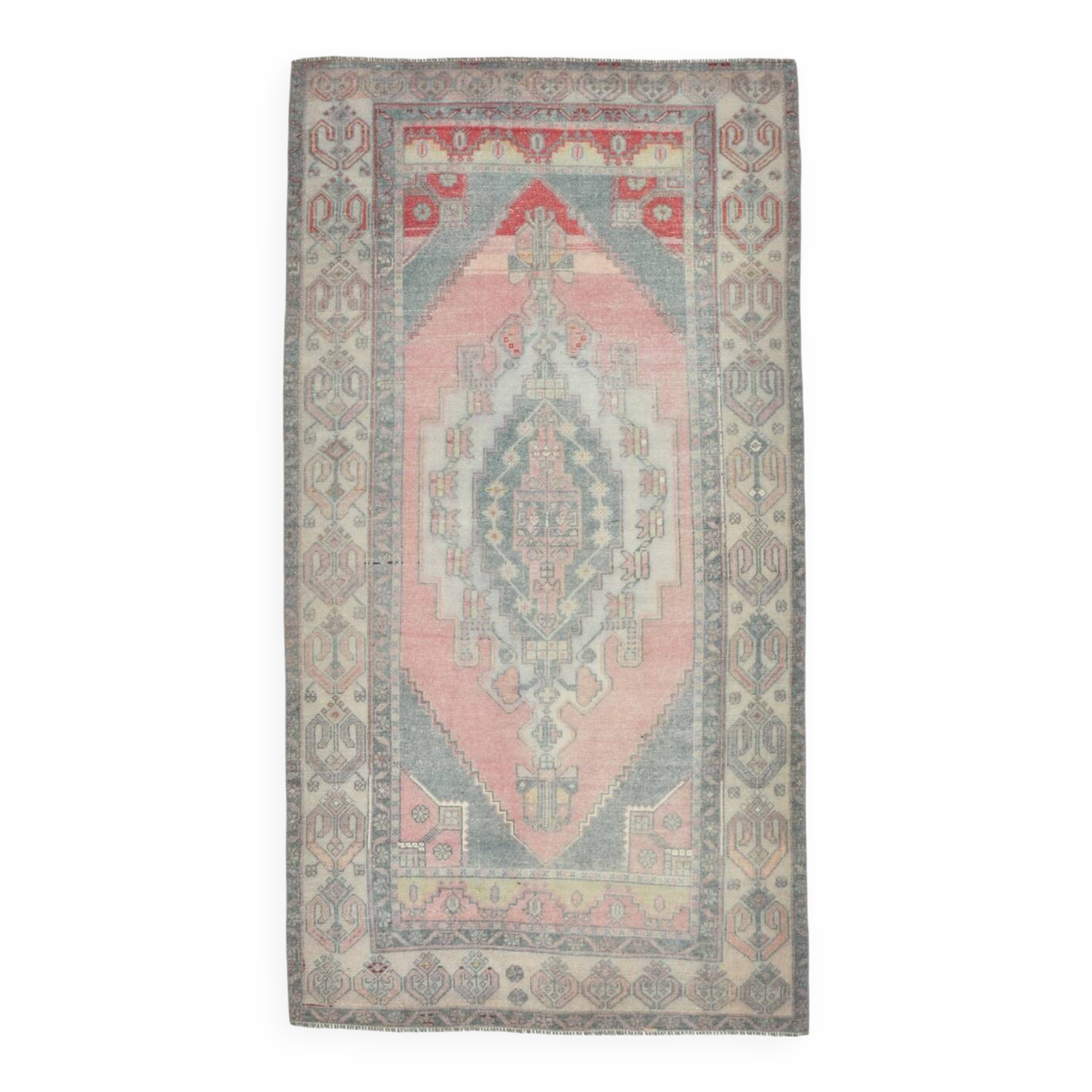 4x8 Soft Pink Geometric Handmade Vintage Rug, 128x242Cm