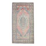 4x8 Soft Pink Geometric Handmade Vintage Rug, 128x242Cm