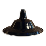 Large industrial pendant lampshade in black enamelled sheet metal.