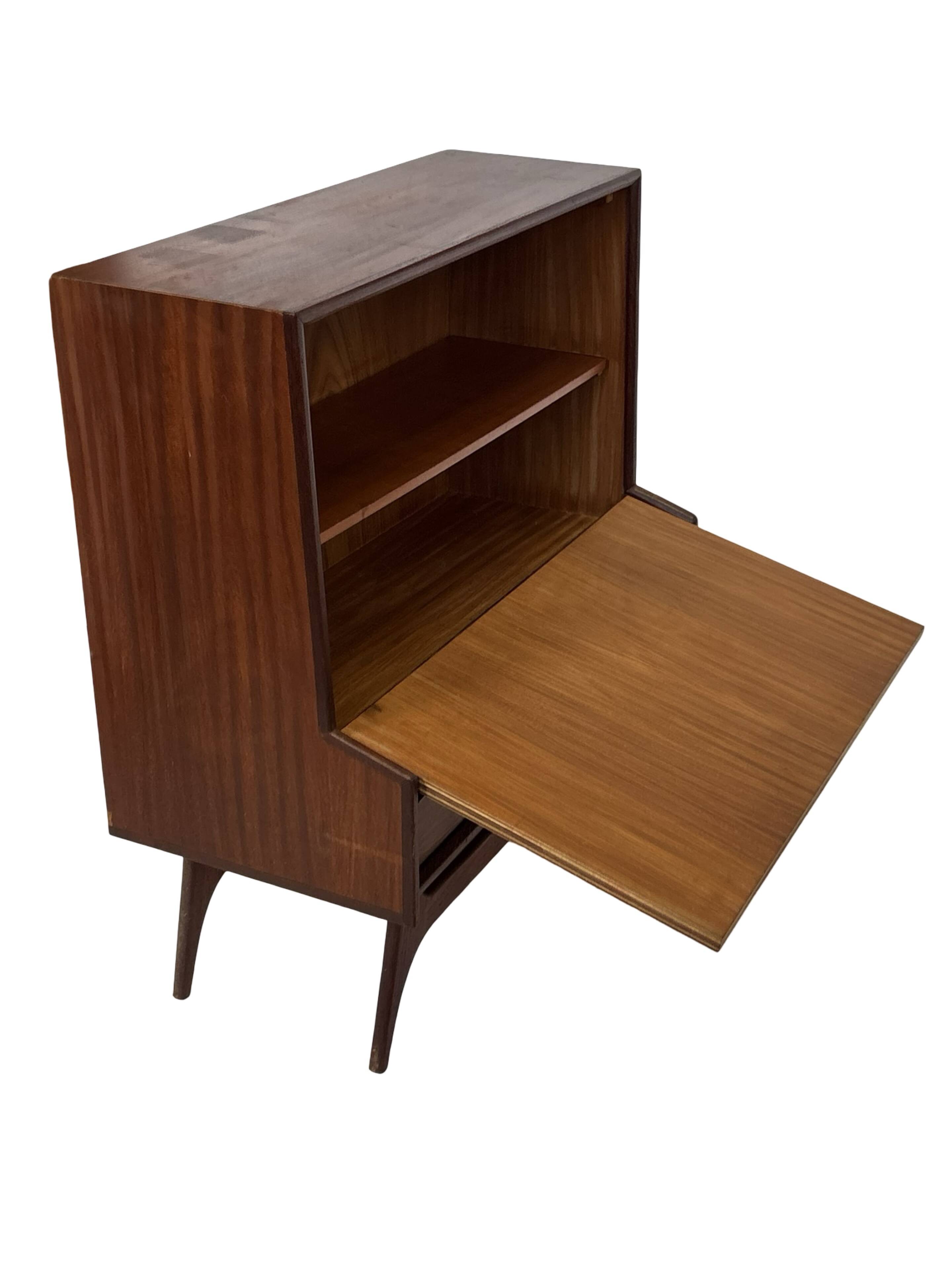 Vintage teak wall cabinet with flap door 1960s design wall unit