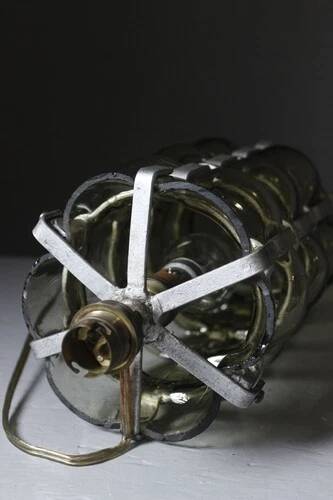 Vintage brutalist lamp with double lighting, blown glass in a cage, 20th-century design.