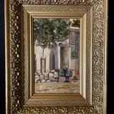 "L'écolier à la fontaine" tableau ancien