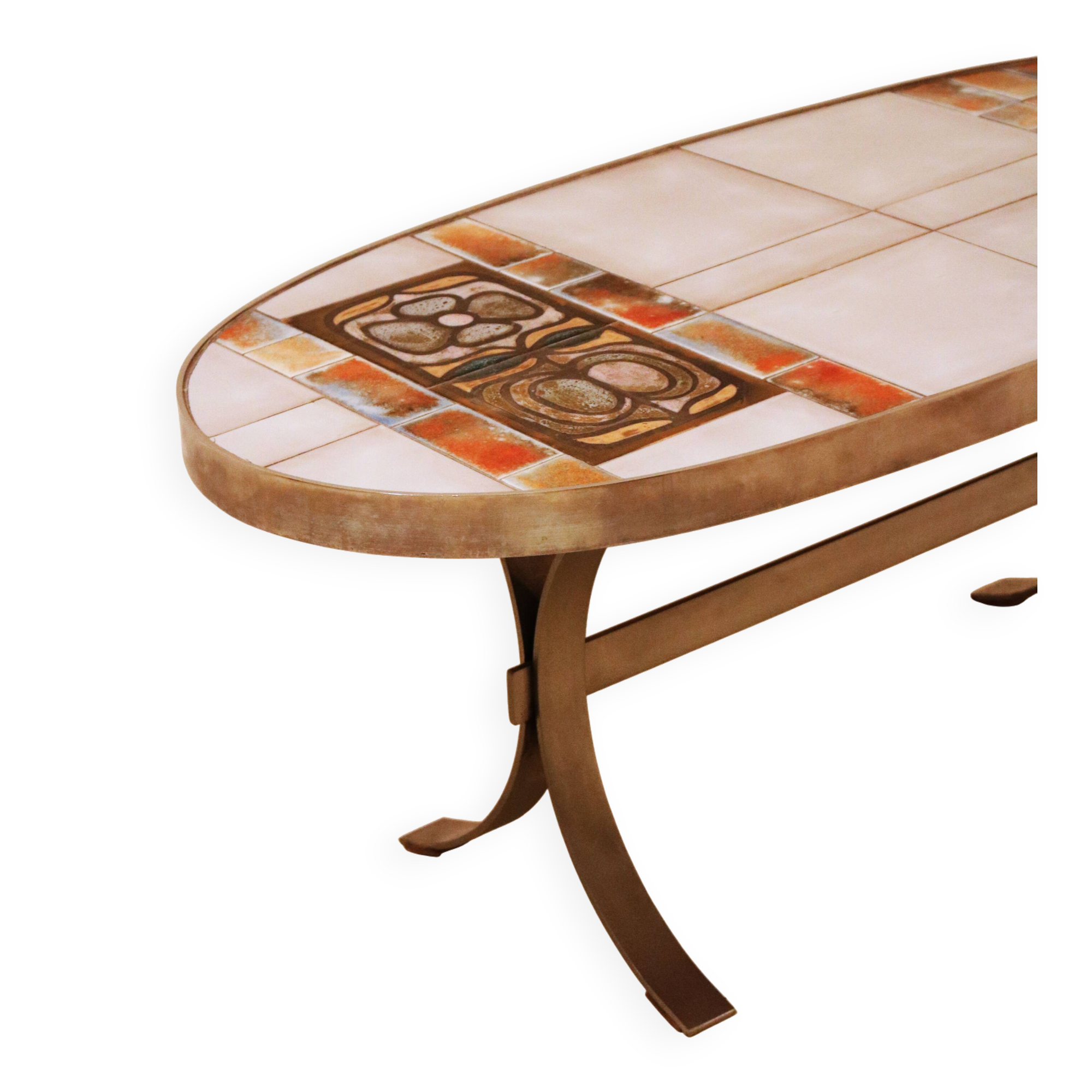 Oval coffee table in ceramic and metal – 1970s