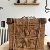 Stool in carved wood and rope from the 70s
