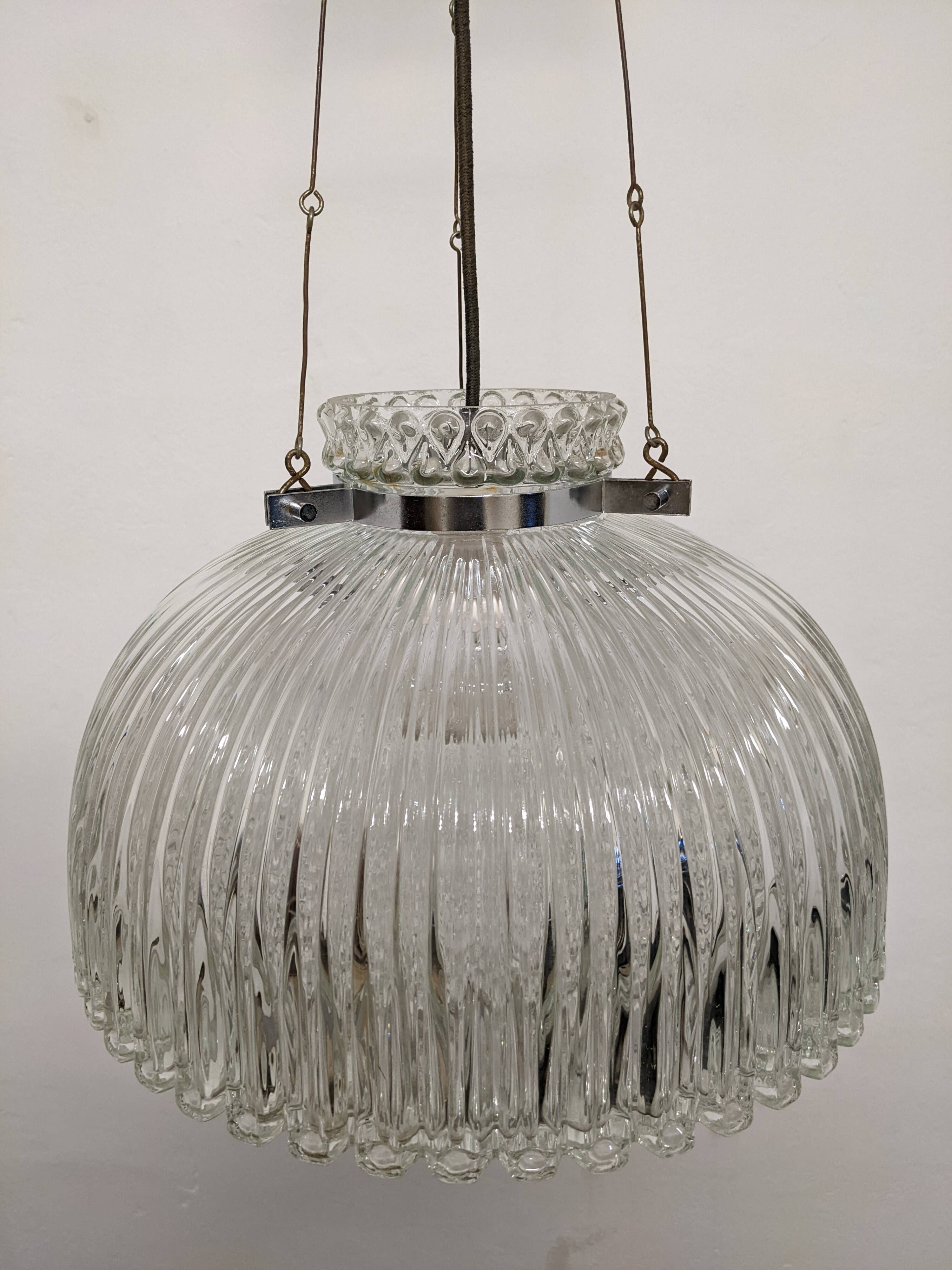 Italian XL dome pendant light in blown glass, 60s-70s