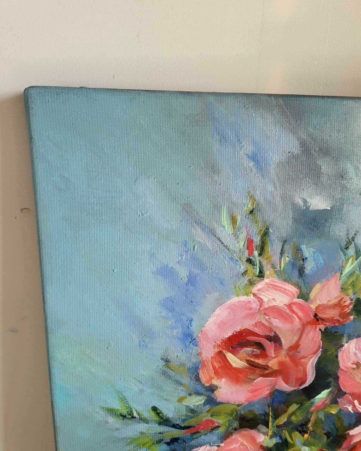Oil on canvas painting of a bouquet of roses signed Paumier.