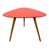 Table d'appoint tripode Steiner par Baumann, bois, plateau rouge, 60's