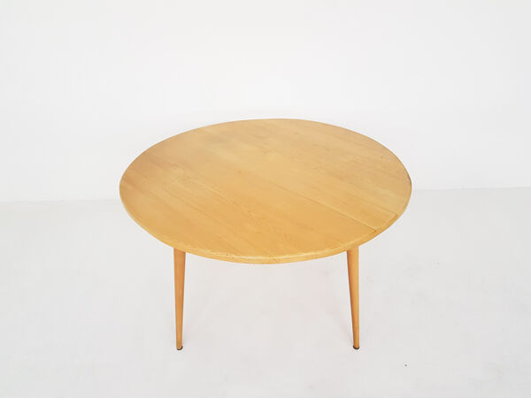 table à manger en bois de bouleau rond, Pays-Bas des années 1950