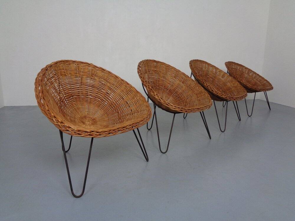 Mid-Century German Bamboo Chairs, 1950s, Set of 4