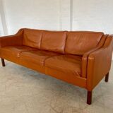 Mid century vintage danish mogens hansen 3 person sofa in coganc leather