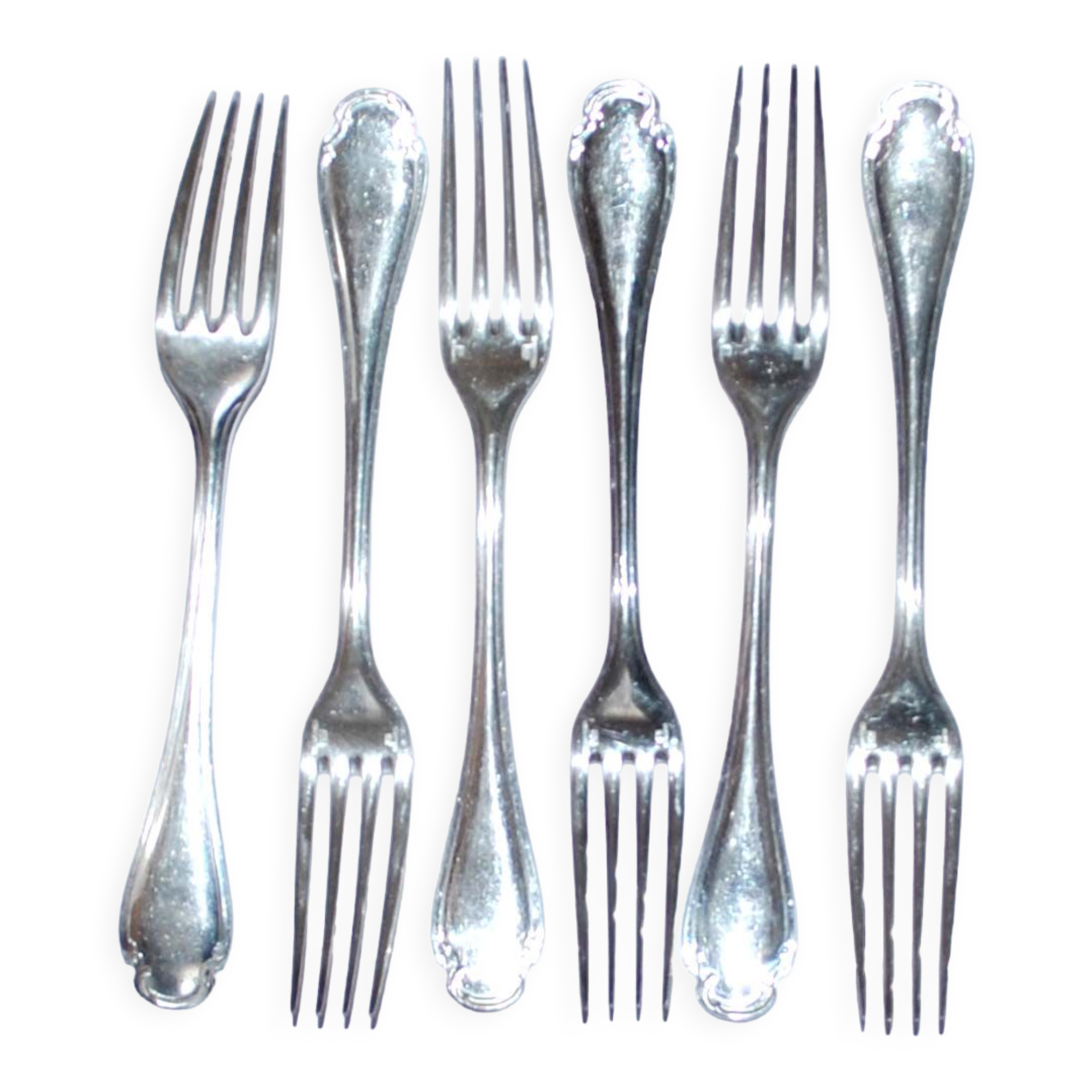 Christofle, series of 6 silver metal table forks - vintage pompadour model 20.5cm
