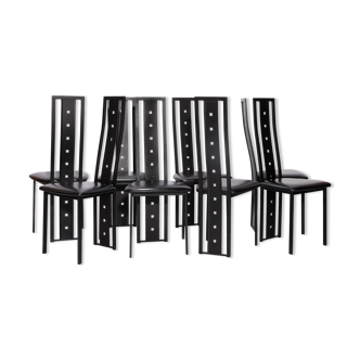 Ensemble de huit chaises de salle à manger vintage en métal à dossier haut par Amisco Industries, années 90