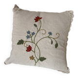 Housse de Coussin en Lin Brodée de Fleurs