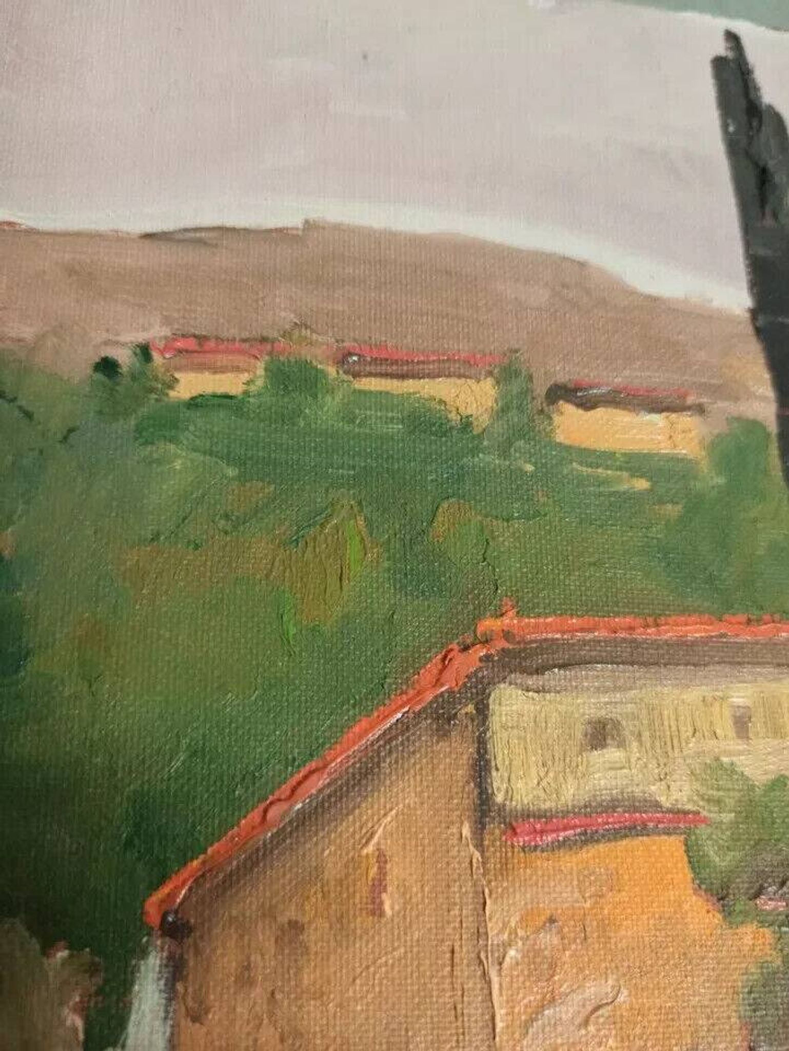 Oil painting on cardboard H. Stilmann Tuscan landscape 1950s