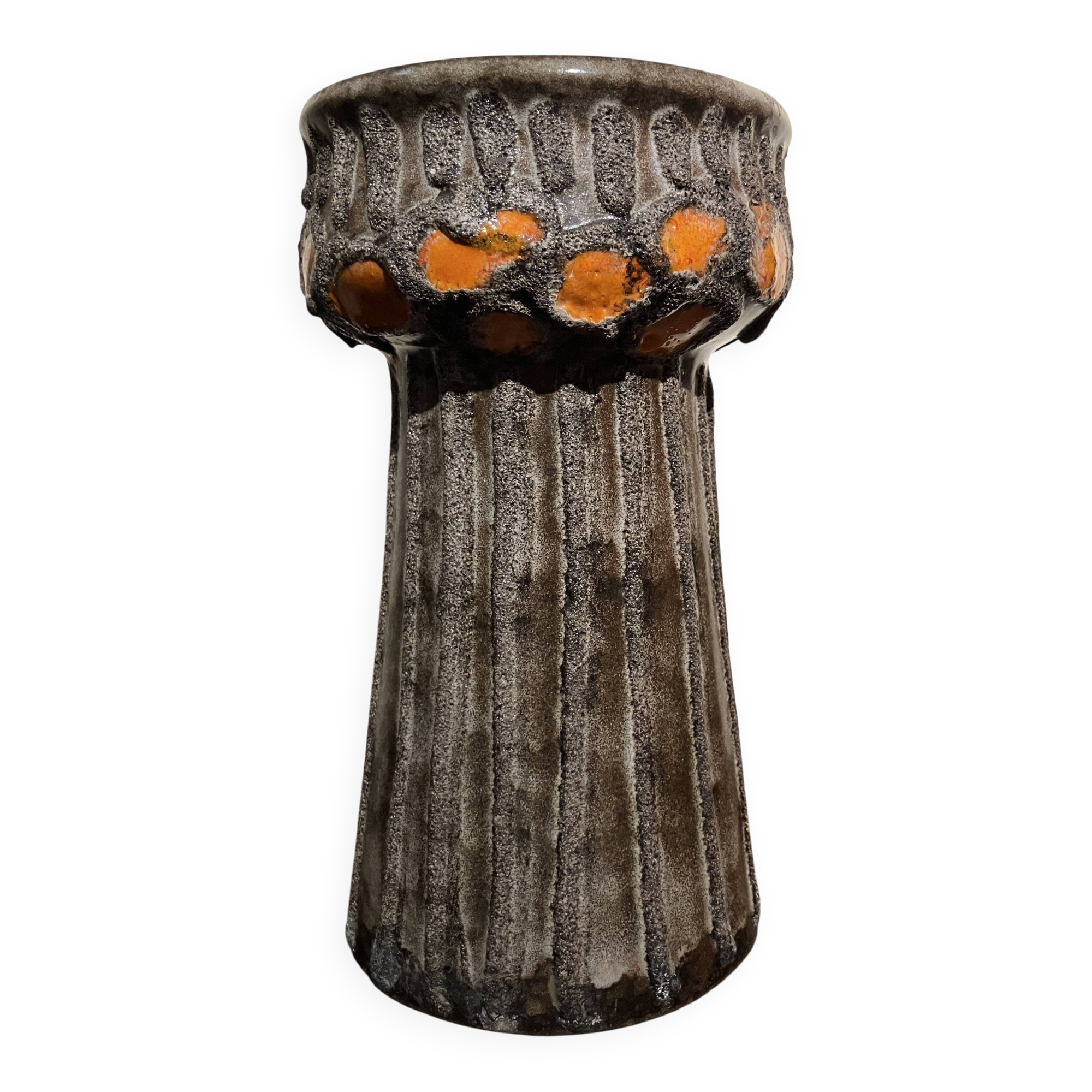 Vase céramique Strehla Allemagne de l’Est GDR 1970s lave gris orange