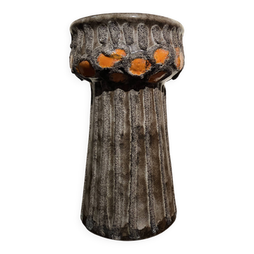 Vase céramique Strehla Allemagne de l’Est GDR 1970s lave gris orange