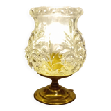 Brass foot table lamp, transparent textured molded globe, art deco style