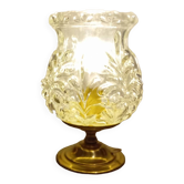 Lampe à poser pied laiton, globe moulé texturé transparent, style art déco
