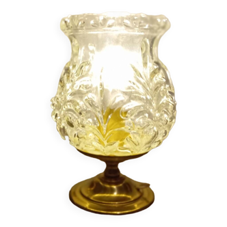 Brass foot table lamp, transparent textured molded globe, art deco style
