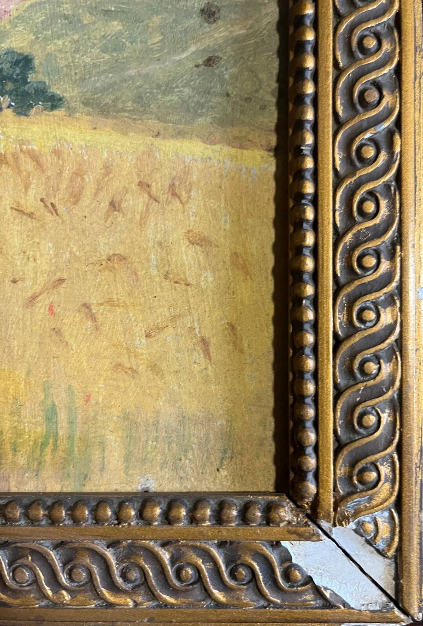 Tableau HSP "Paysage aux blés et coquelicots" post impressionniste 1900