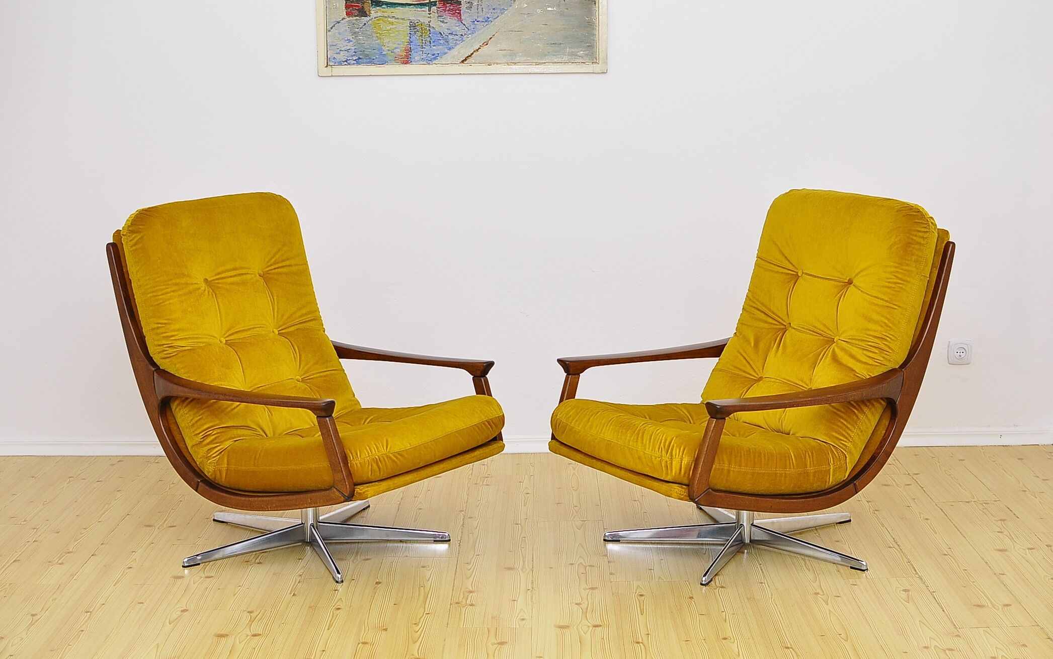 Swivel armchair in velor upholstery, 1970s
