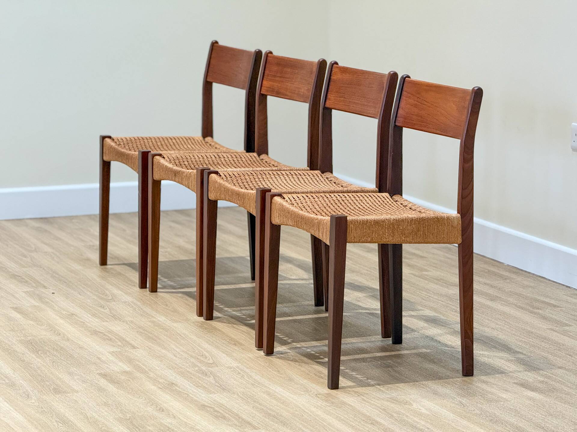 Danish chairs in teak and paper cord by Poul Volther (1960)