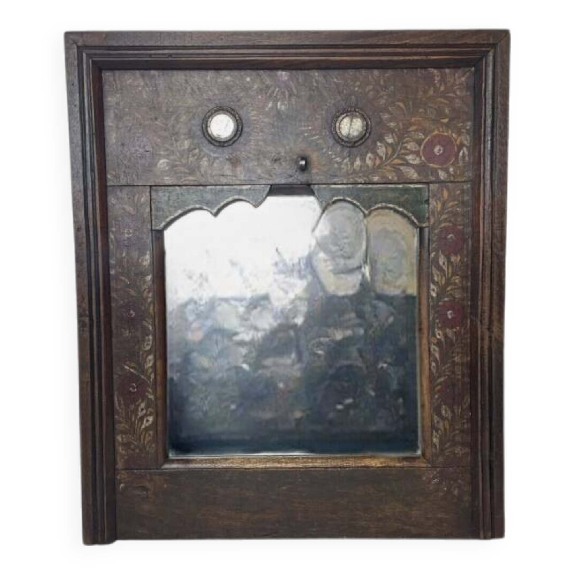 19th century wooden trumeau mirror with floral decoration