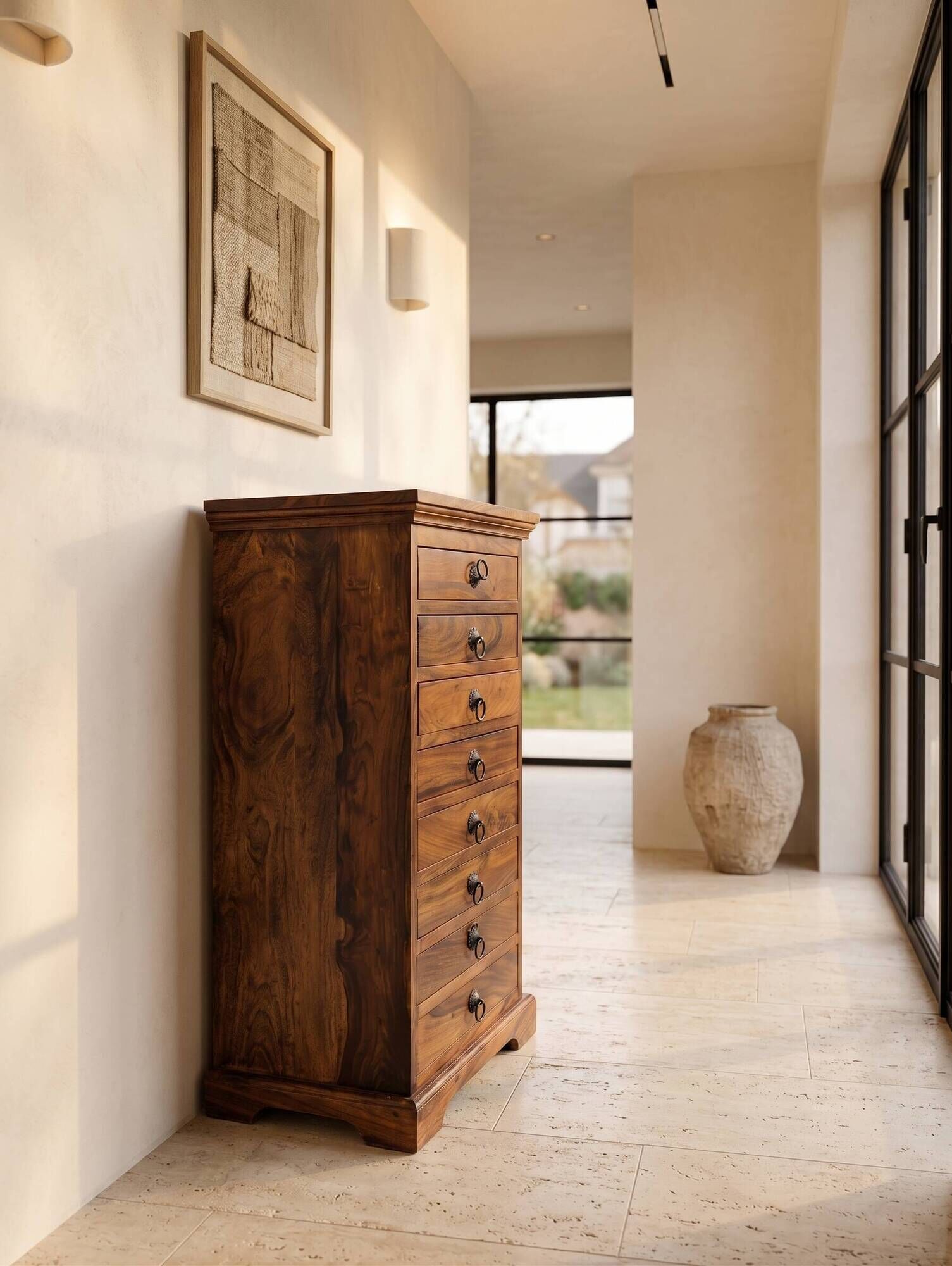 Chest of drawers / Weekly drawer unit with 8 drawers in exotic solid wood (Rosewood / Teak)