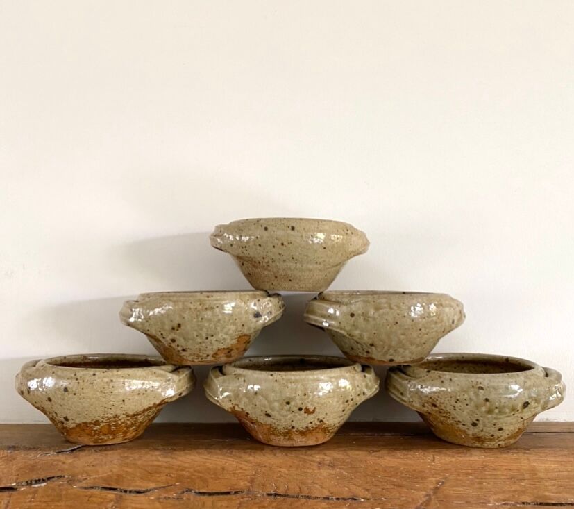 Six pyrite sandstone cups